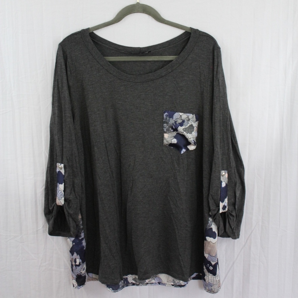 Ezra Grey & Floral Long Sleeve Top 2X